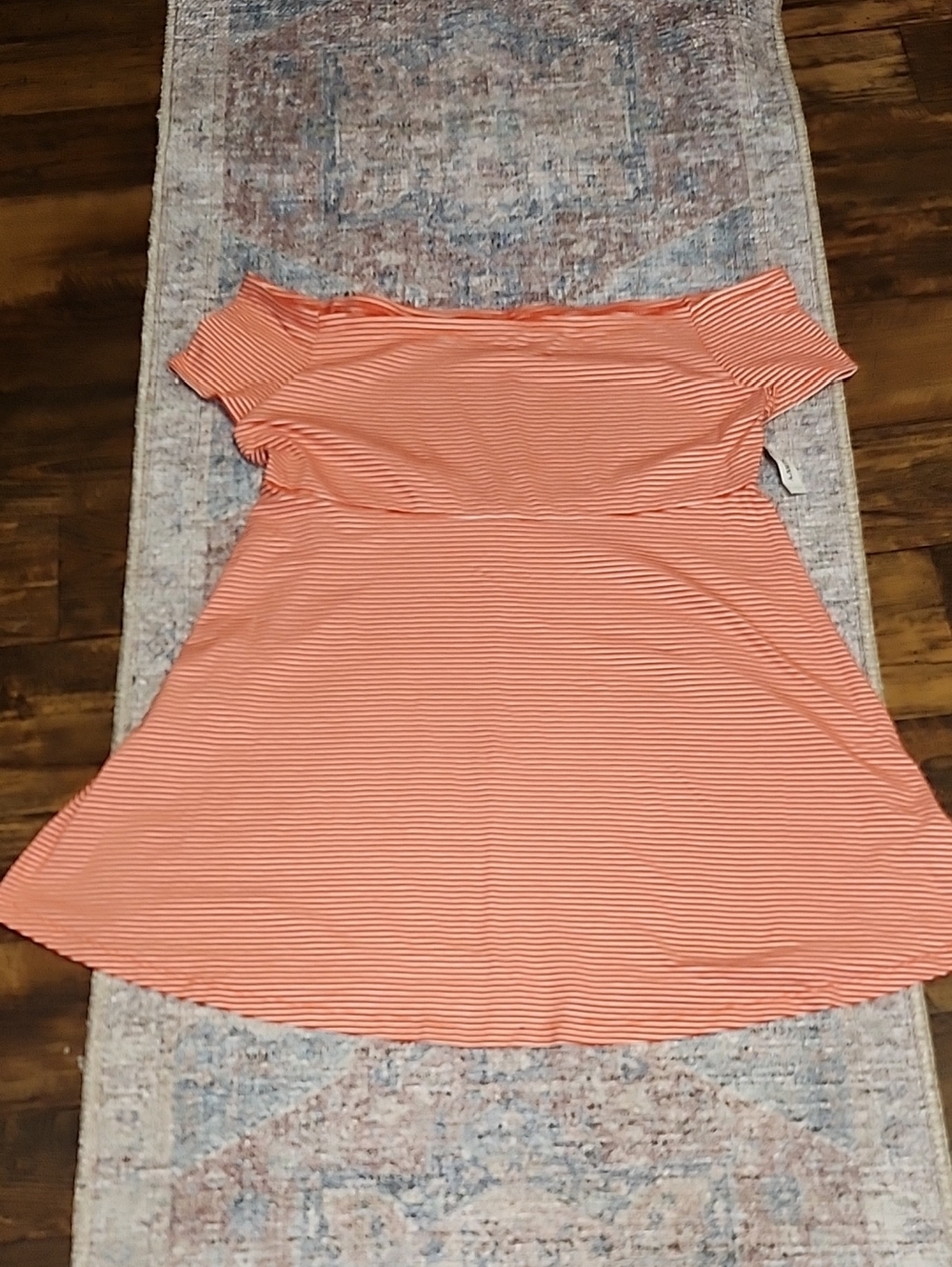 Old Navy Coral and White Striped Off-Shoulder Midi Dress